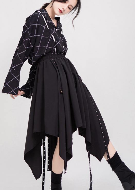 Black Cotton Clothes Elastic Waist Asymmetric Skirt