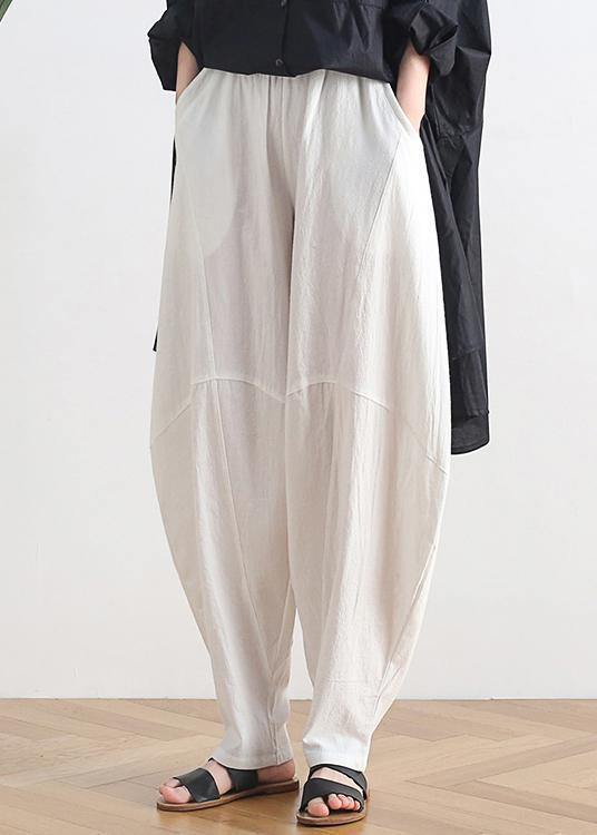 White Cotton and Linen Loose Trousers Zen Lantern Pants