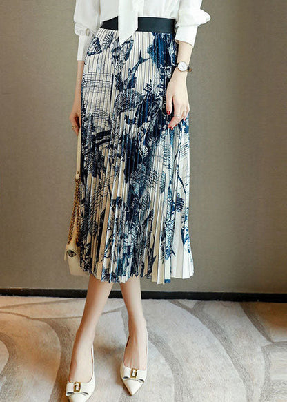 Apricot Wrinkled Patchwork Print Chiffon Skirt Summer