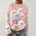 Lovely Fuzzy Colorful Cats Cozy Knit Sweater elevenforest