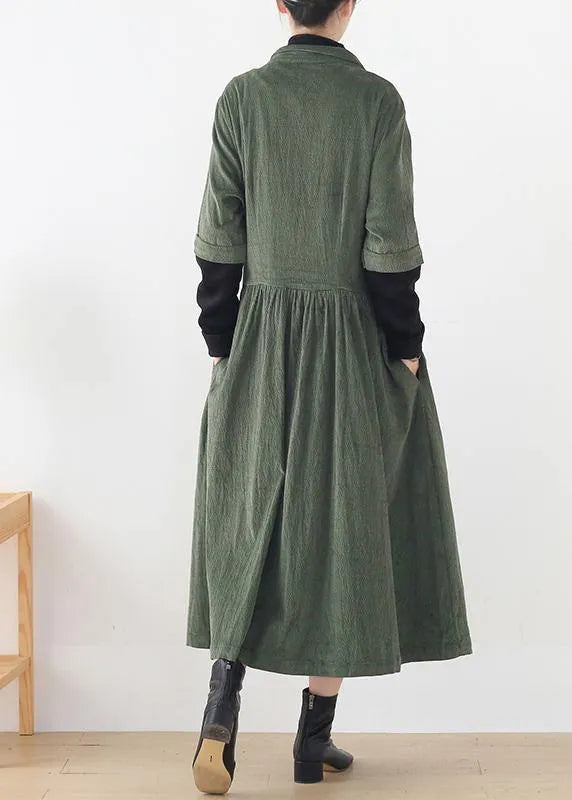 Green Quilting Clothes Lapel False Two Pieces a Line Dress