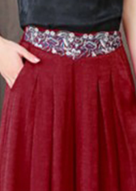 Mulberry Pockets Print High Waist Silk Wide Leg Pants Skirt Fall