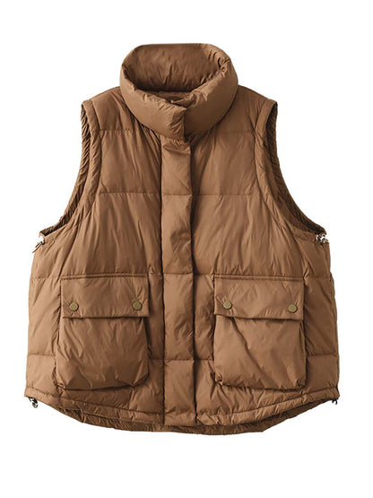 Agaric Lace Button Pocket Down Vest