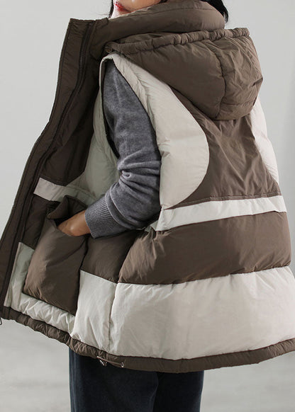Diy Beige Zip Up Patchwork Sleeveless Duck Down Vest