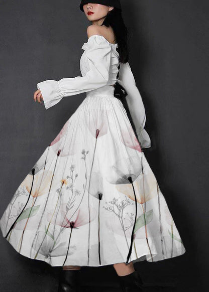 Organic White Flowers High Waist Cinched Patchwork Summer Cotton Skirts