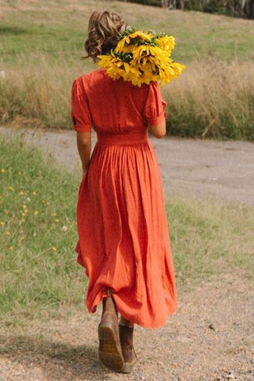 Vacation Button Knot Sleeve Dress