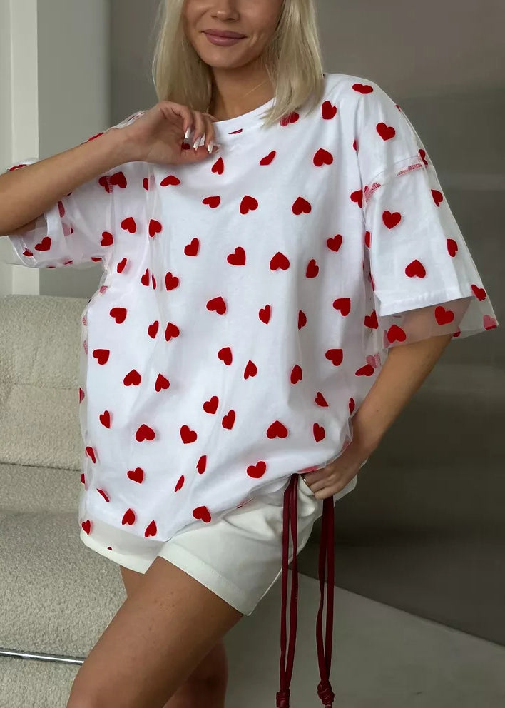 White O Neck Tulle Patchwork T Shirts Summer