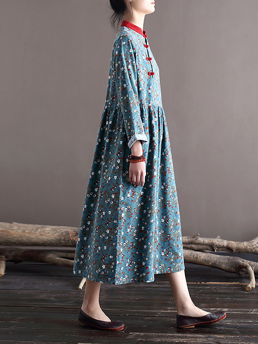 Spring National Style Frog Loose Dress