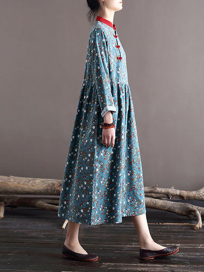 Spring National Style Frog Loose Dress