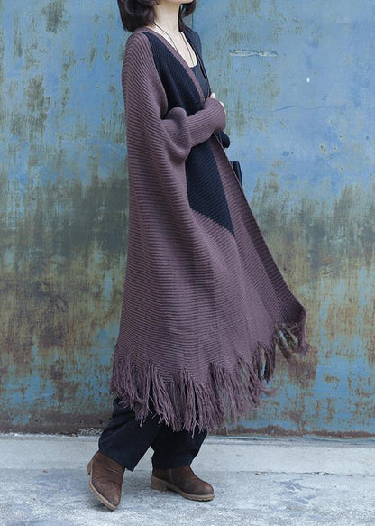 Tassel Knit Outwear Chocolate Batwing Sleeve Knitted Jackets