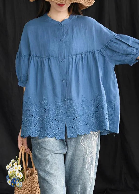 Loose Cotton Tunic Boutique Embroidery Summer Shirt