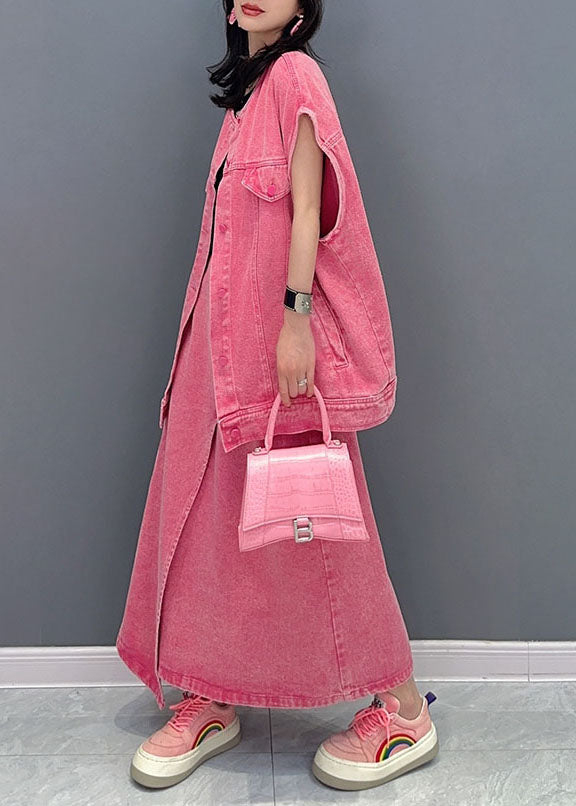 Pink Vest and Skirts Denim Two Piece Set Clothing Summer
