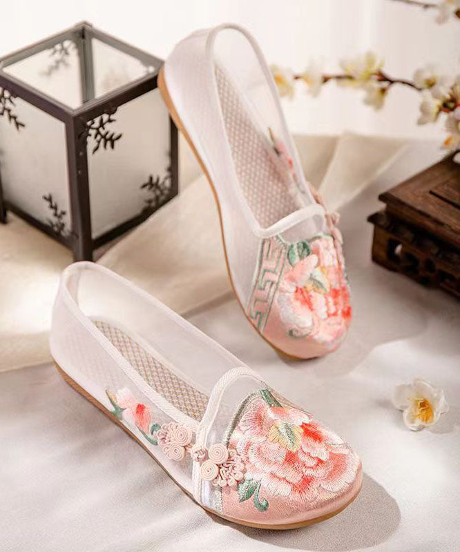Pink Flat Shoes for Splicing Tulle Embroideried