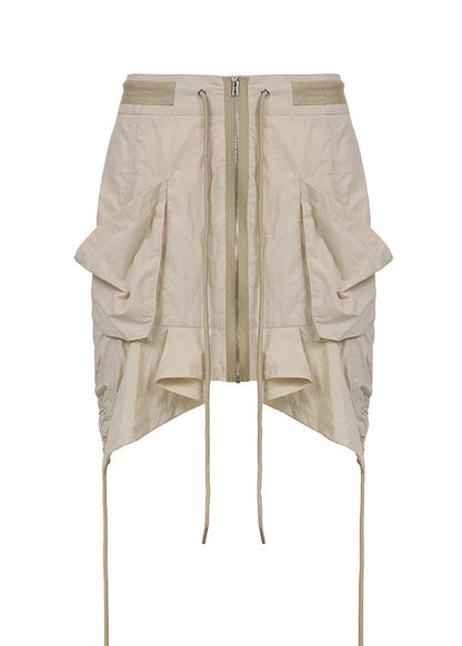 Classy Apricot Zippered Drawstring Pockets Cotton Asymmetrical Skirts Fall