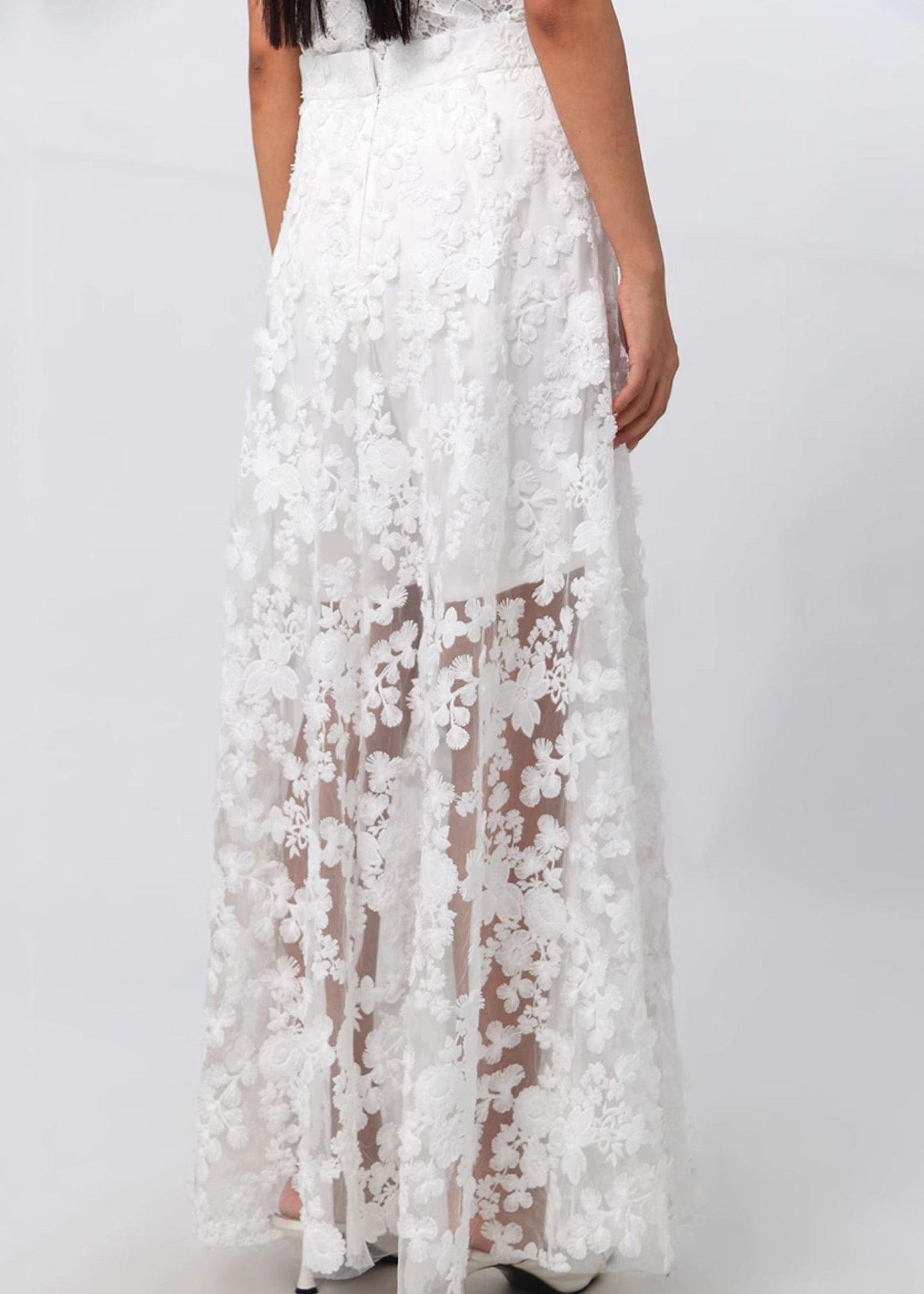 White Zippered High Waist Lace Skirt Summer