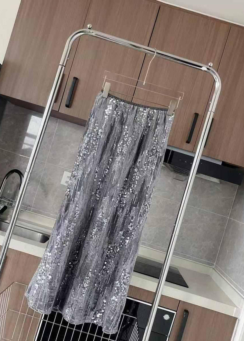 Grey Sequins Slim Fit Beach Skirt Summer