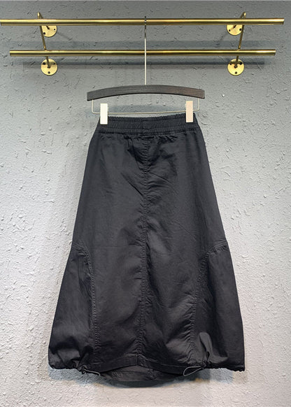 Simple Black Wrinkled Pockets Patchwork Cotton Skirts Fall