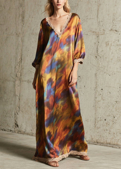 Oversized Tie Dye Chiffon Robe Dresses Fall