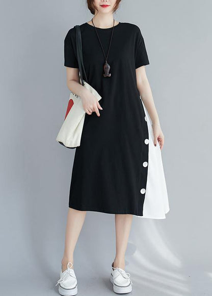 Handmade Black Patchwork White Clothes for O Neck a Line Dresses
