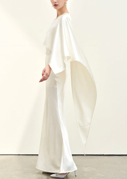 Italian Beige Asymmetrical Silk Long Dress Summer