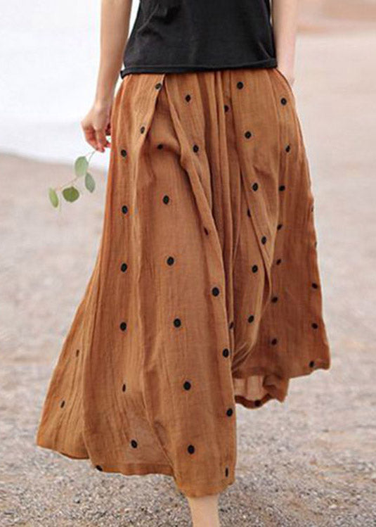 Retro Chocolate-flower3 Print Pockets Linen Skirt Summer