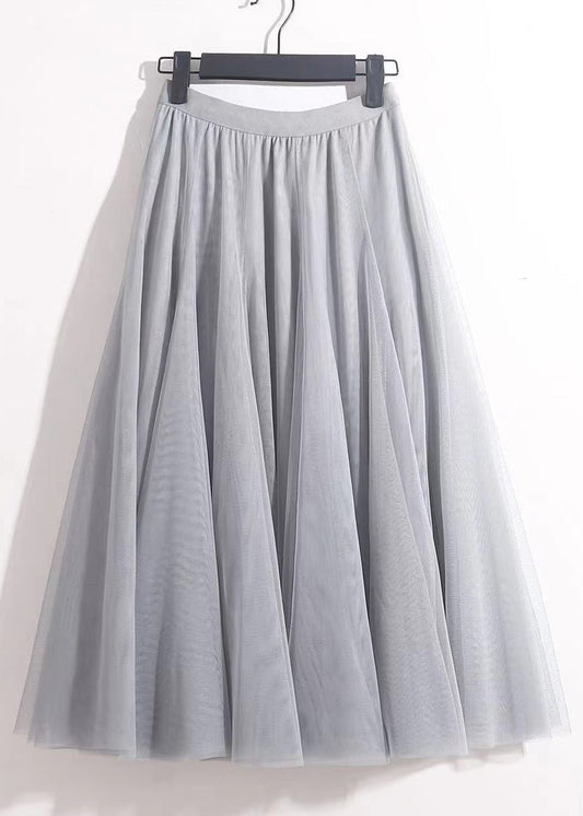 Loose Grey Elastic Waist Tulle Skirts Summer