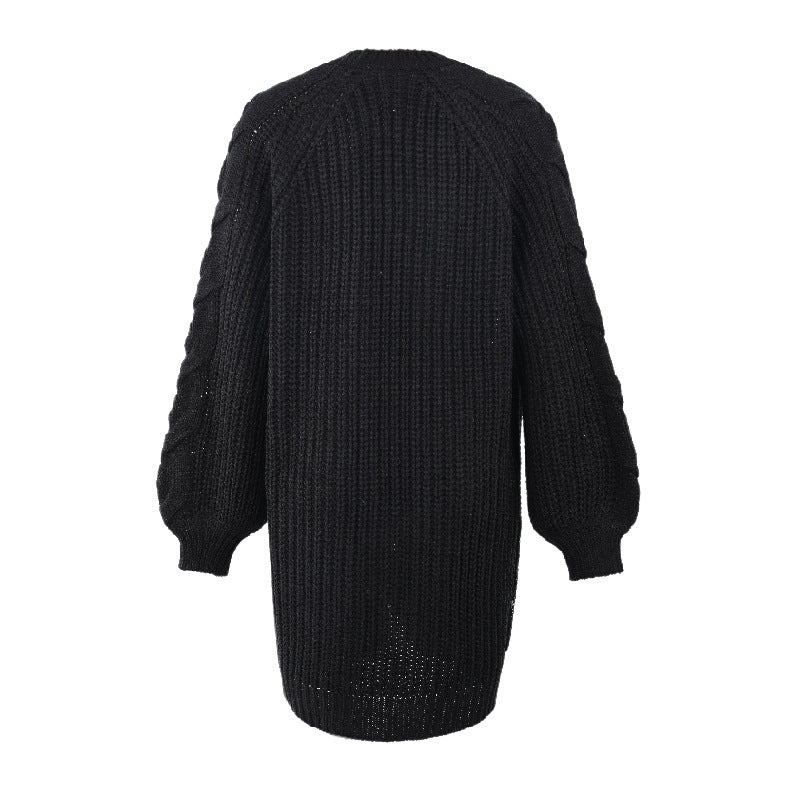 Lantern Sleeve Twist Cable Sweater Cardigan