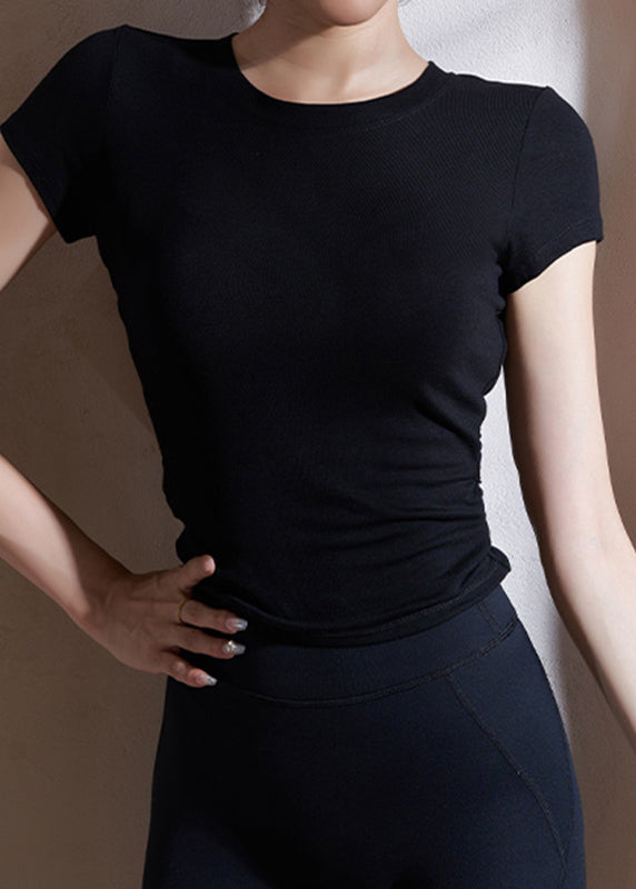 Black Hollow Out Modal Cotton Yoga T Shirts