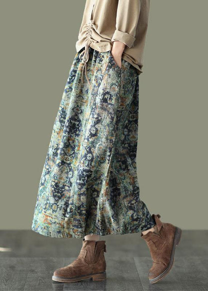 Plus Sizegrey Flowers Retro Print a Line Pockets Fall Skirts