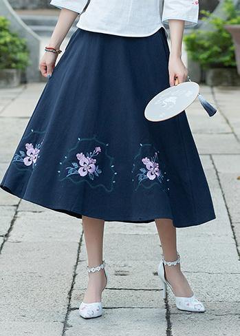 Simple Navy Cotton Skirt2024 Photography a Line Skirts Embroidery Dresses Summer Skirt