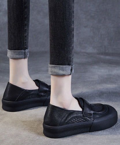 Black Cowhide Leather Hollow Out Loafers Shoes for