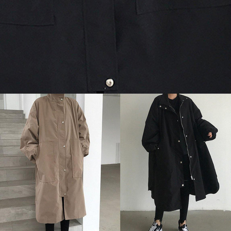 Handmade Zippered Lapel Collar Crane Coats Black Baggy Coats