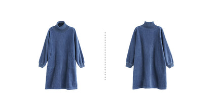 Corduroy Color Plus Velvet Thick Loose Turtleneck Top