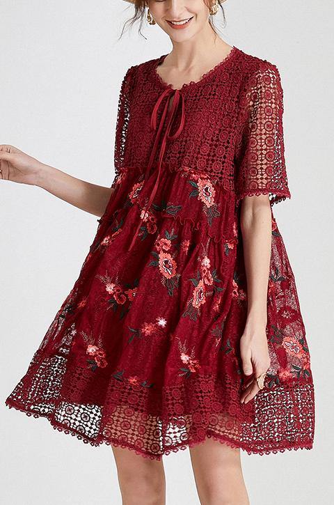 Black Embroidery Lace Bow Summer Dress