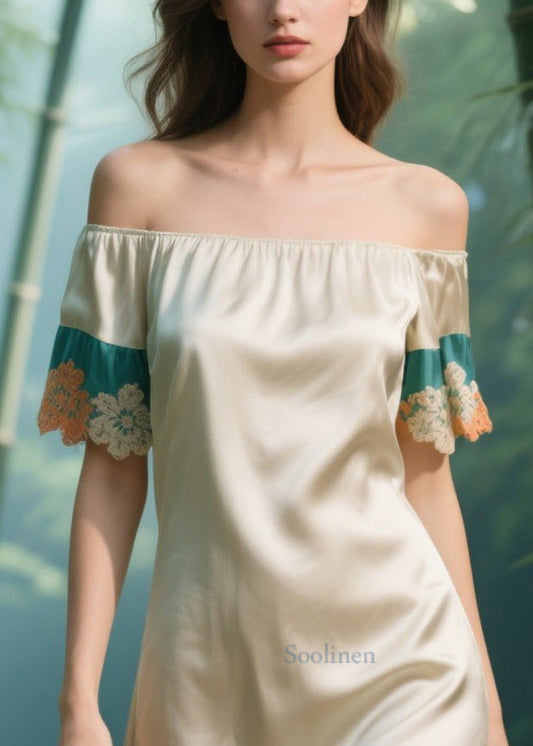 Apricot Cold Shoulder Patchwork Silk Strapless Dress Summer