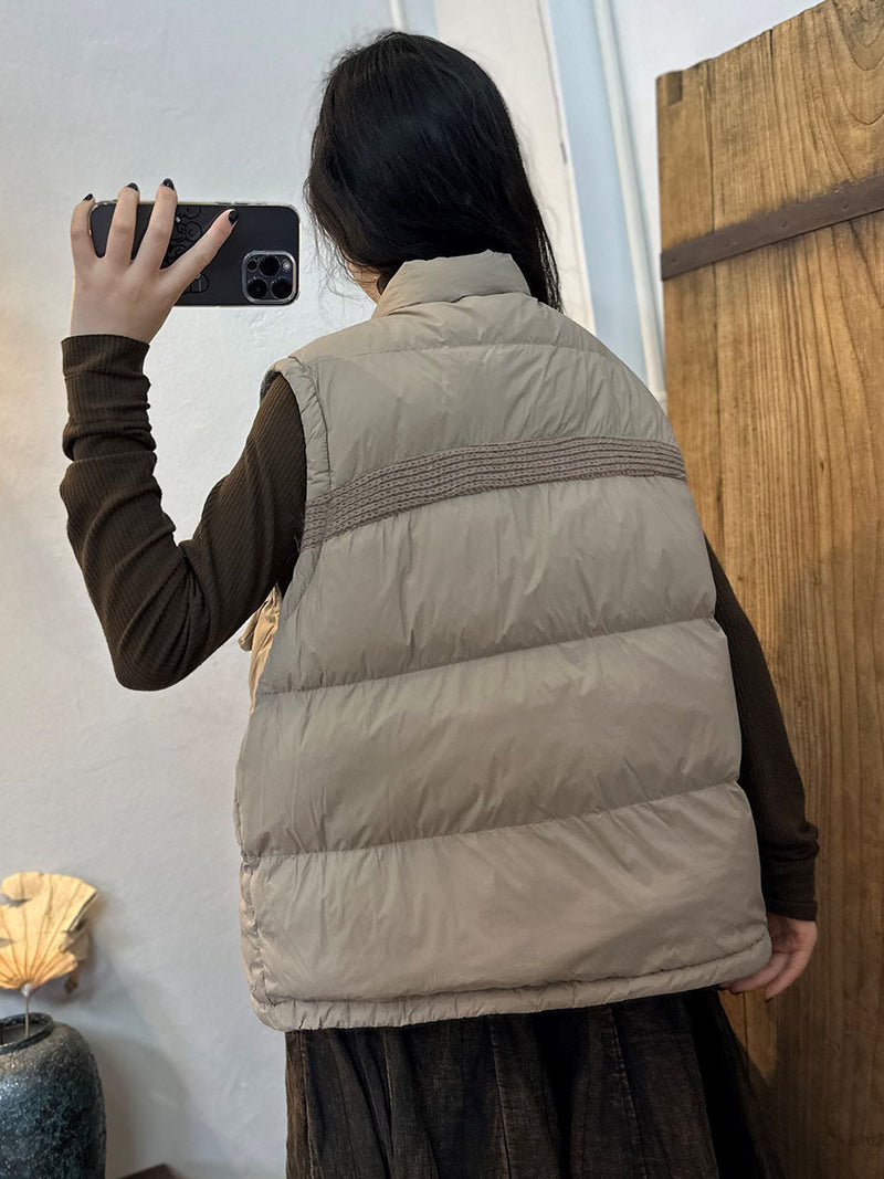 Patchwork Drawstring Down Fabric Waistcoat
