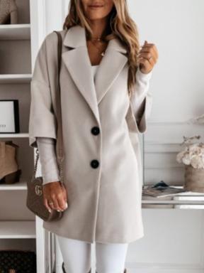 Coats 3/4 Sleeve Button Lapel Pocket Woolen Coats