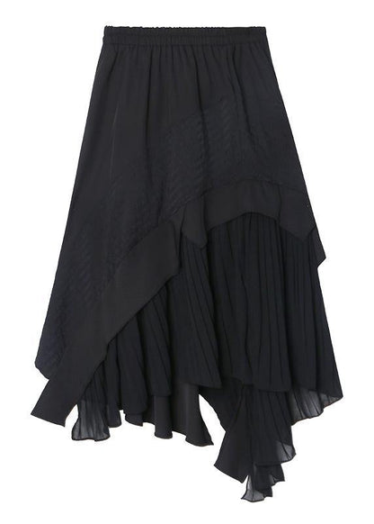 Irregular Skirt A-line Skirt Mid-length Black Stitching Pleated Skirt