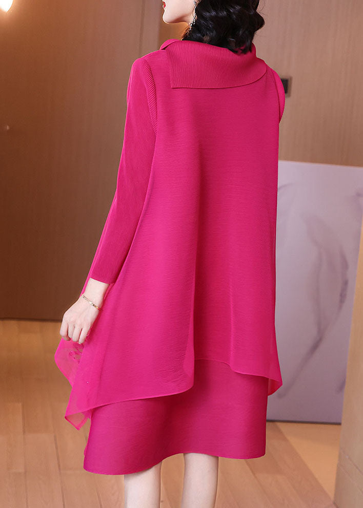 Rose Asymmetrical Patchwork Nail Bead Tulle Vacation Long Dresses Long Sleeve