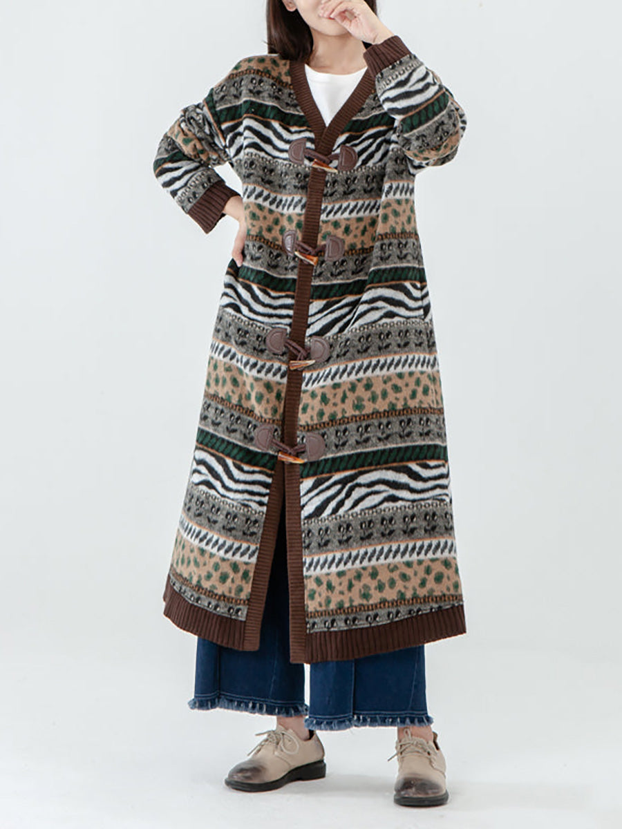 - Pocket Breasted Long Sleeve Sweater Coat