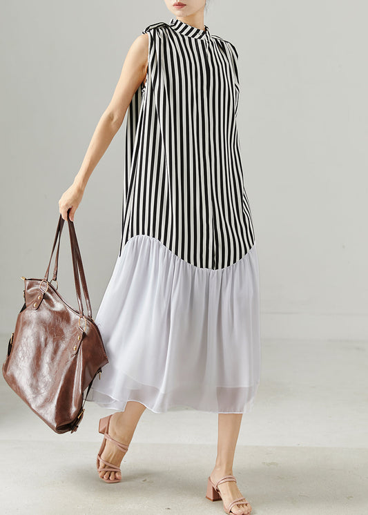 Black Striped Patchwork Chiffon Holiday Dress Sleeveless