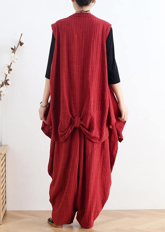 Italian V Neck Asymmetric Linen Summer Shirts Outfits Red Shirt