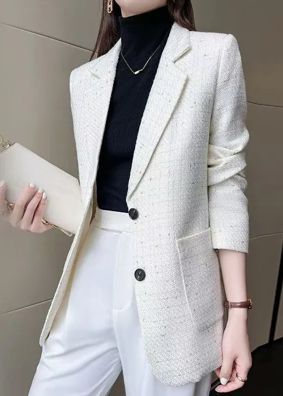 French White Notched Cotton Coat Outwear Spring