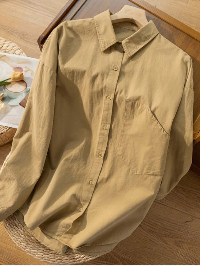 100% Natural Fabric Loose Shirt With Pockets in Color
