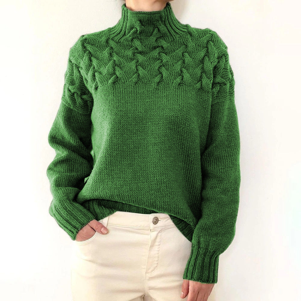 Vintage Woven Detail Turtleneck Long Sleeve Sweater elevenforest