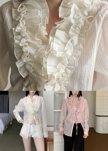 Pink V Neck Patchwork Shirt Fall