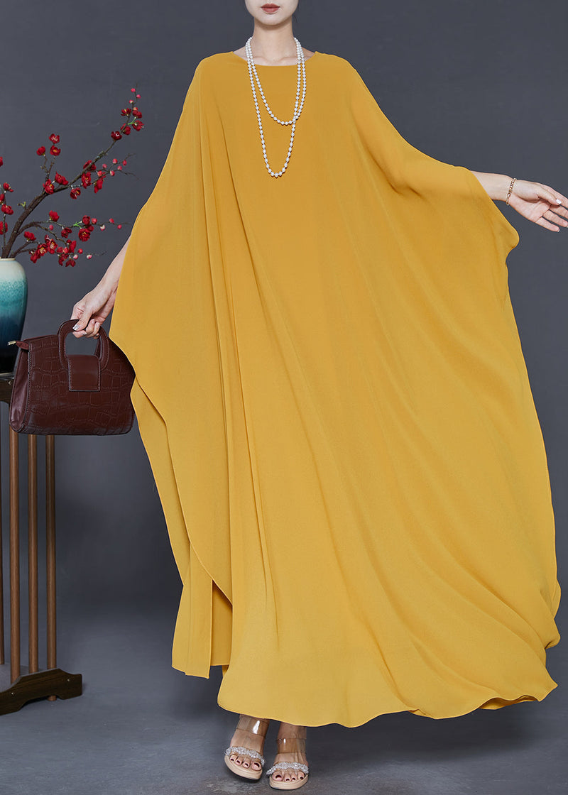 Yellow Oversized Chiffon Party Dress Batwing Sleeve