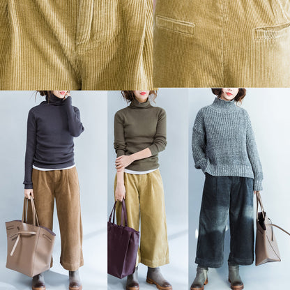 Brown Stylish Warm Cotton Corduroy Wide Leg Pants Trousers