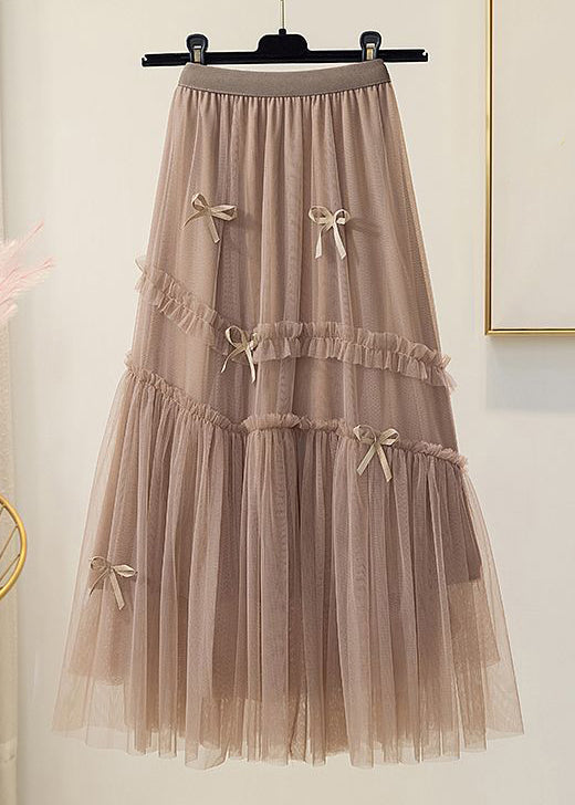 Coffee Bow High Waist Tulle Skirt Spring