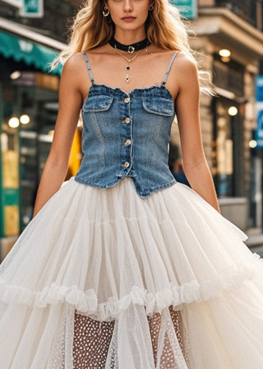 White Ruffled Exra Large Hem Tulle Beach Skirts Spring